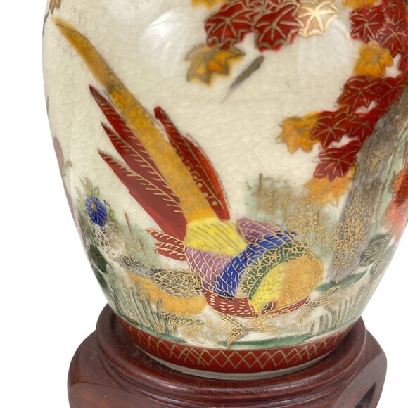 Antique Style Hand Painted Porcelain Table Lamp With Floral Pattern & Wooden Bas - Picture 9 of 11